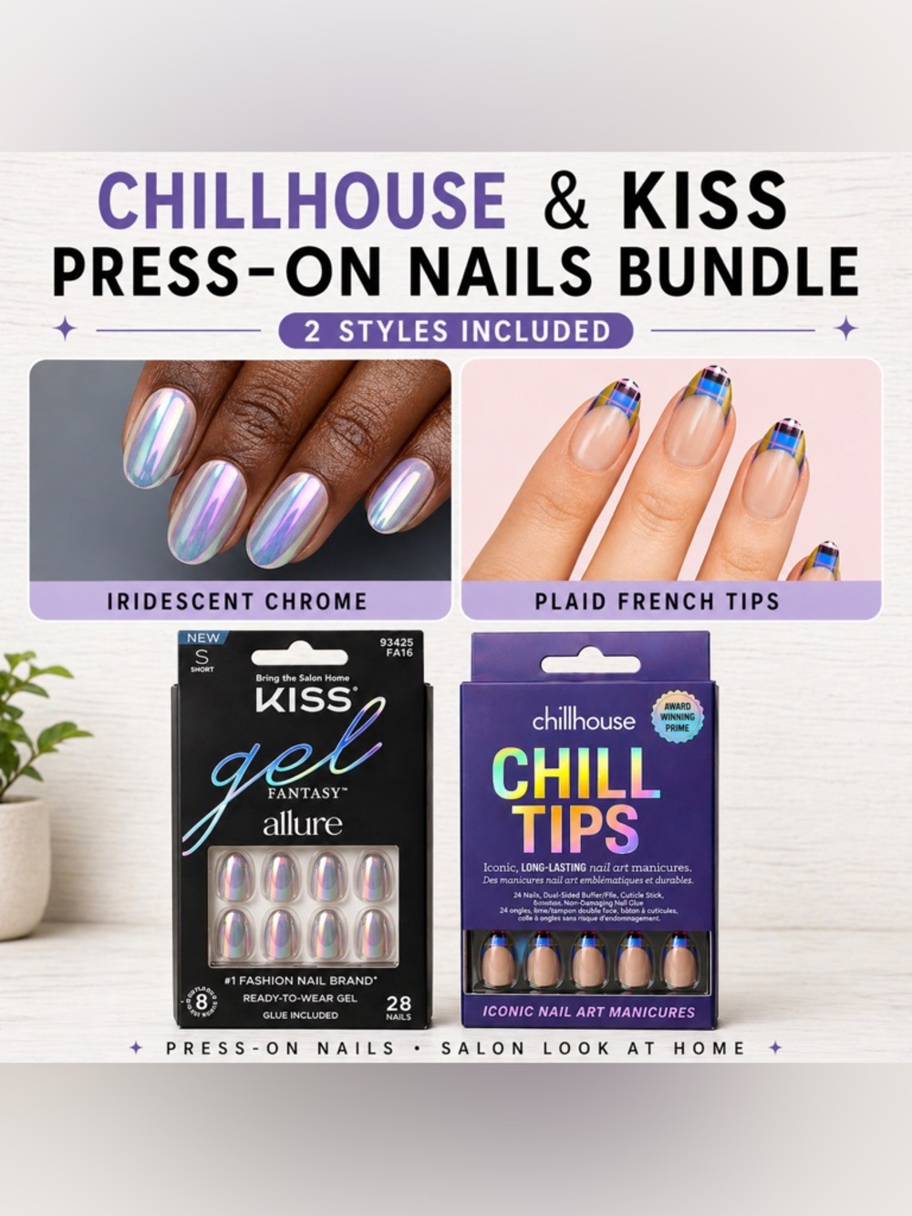 Chillhouse & KISS Priestess of Punk Plaid and Iridescent Press-On Nails
